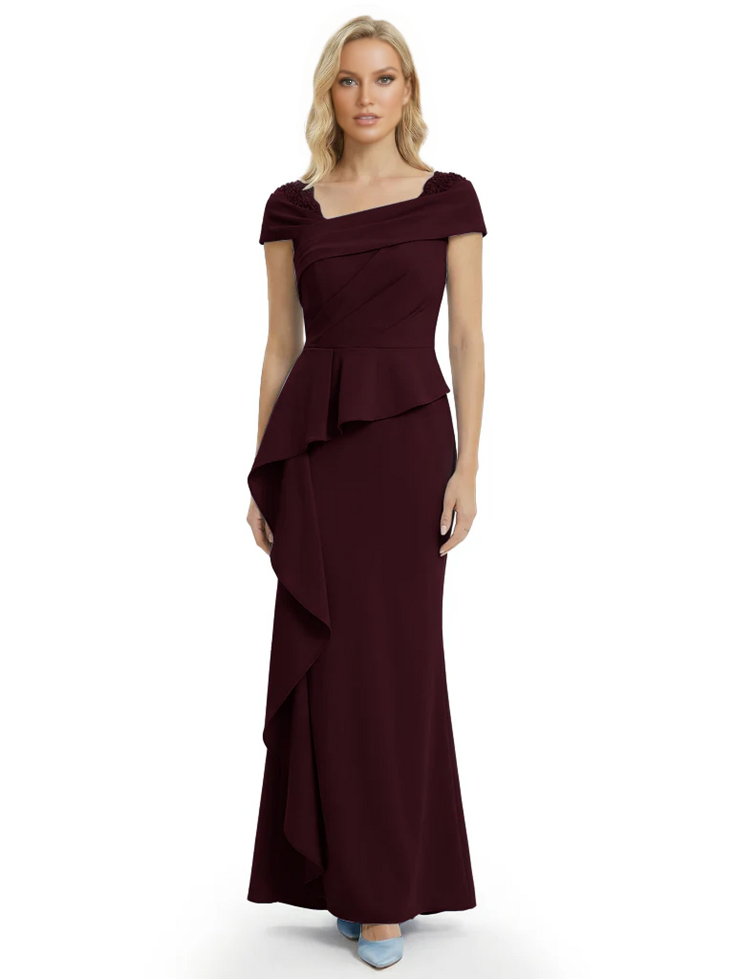 A-Line Satin Cap Sleeves Mother of the Brides Dresses Floor Length For Wedding