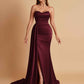 Elegant Soft Satin Sweetheart Strapless Side-Slit Mermaid Bridesmaid Dresses