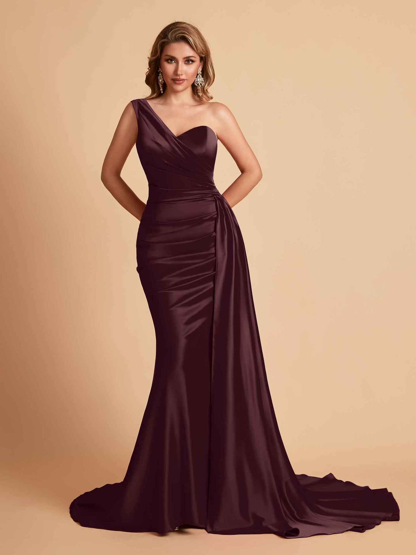 Sexy Satin Mermaid One Shoulder Maxi Long Bridesmaid Dresses Online