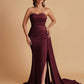Simple Soft Satin Mermaid Strapless Floor-Length Mermaid Bridesmaid Dresses