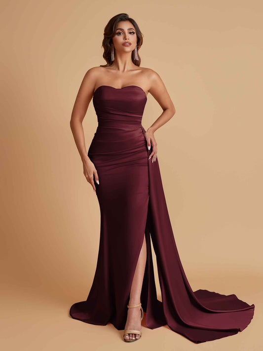 Simple Soft Satin Mermaid Strapless Floor-Length Mermaid Bridesmaid Dresses
