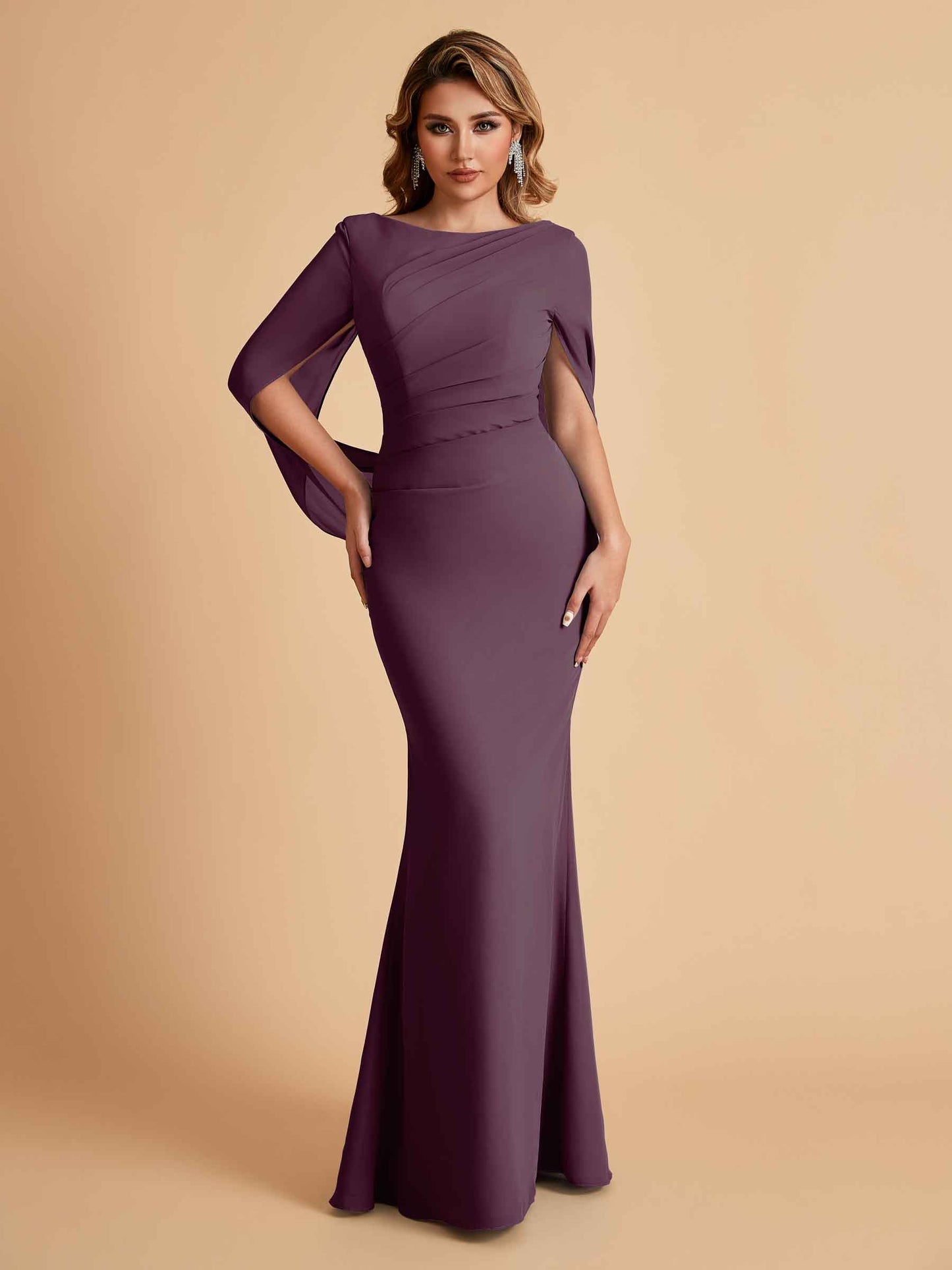 Elegant Mermaid Chiffon Half Sleeves Jewel Mother of the Brides Dresses Online