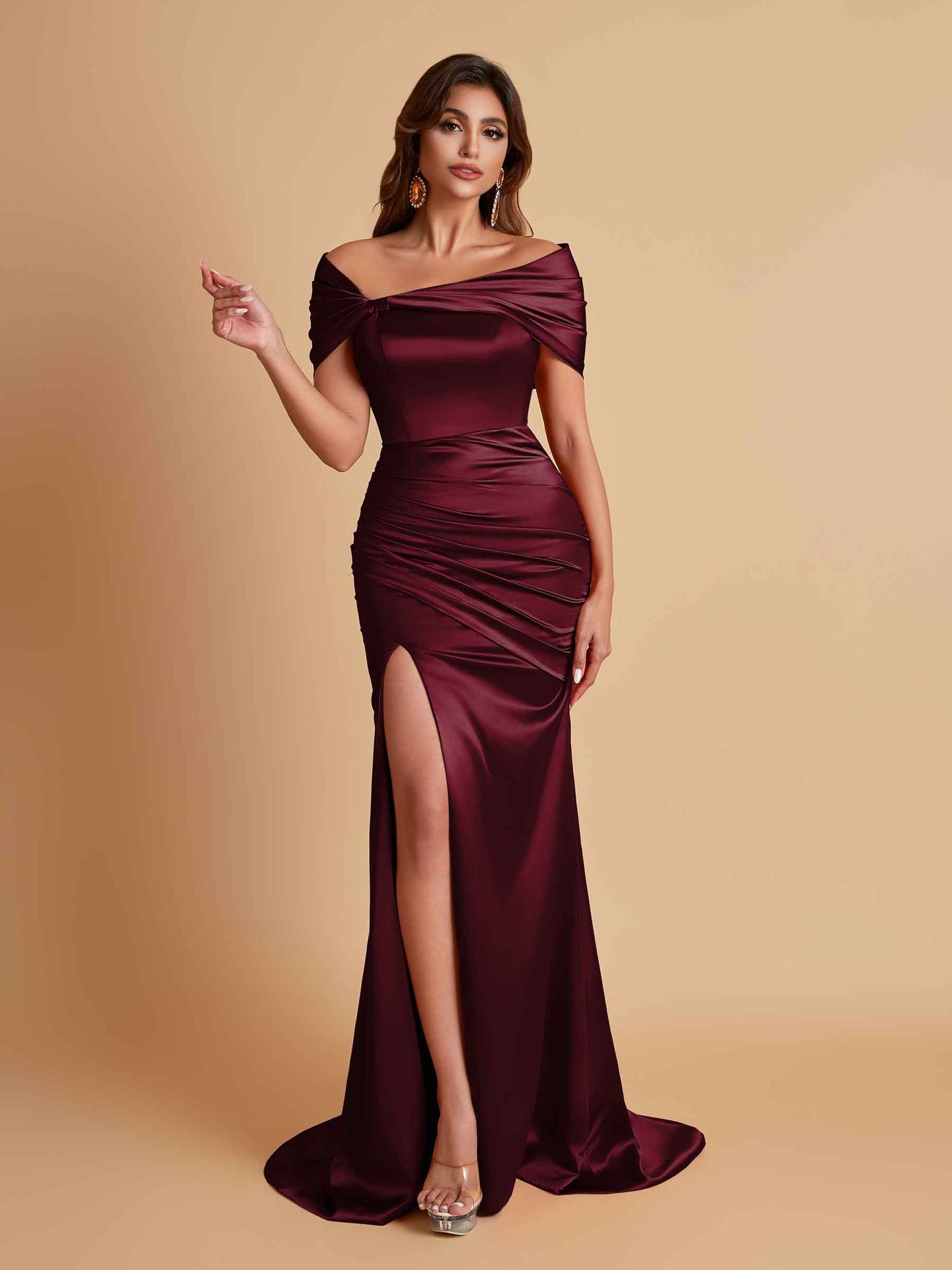 Elegant Soft Satin Off-the-shoulder Side-Slit Mermaid Bridesmaid Dresses