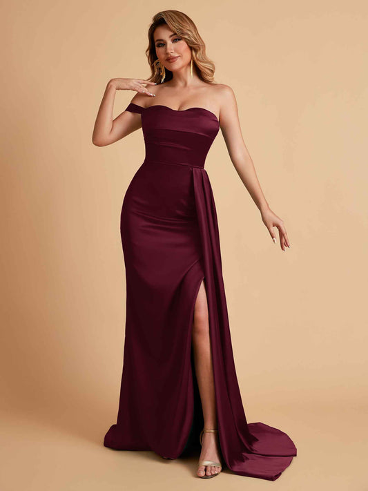 Sexy One-Shoulder Sweetheart With Train With High Split Floor-Length Bridesmaid Dresses