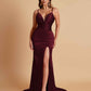 Sexy Soft Satin V-neck Spaghetti Strap Side-Slit Mermaid Bridesmaid Dresses