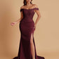 Elegant Soft Satin Mermaid Off Shoulder Side Slit Floor-Length Mermaid Bridesmaid Dresses