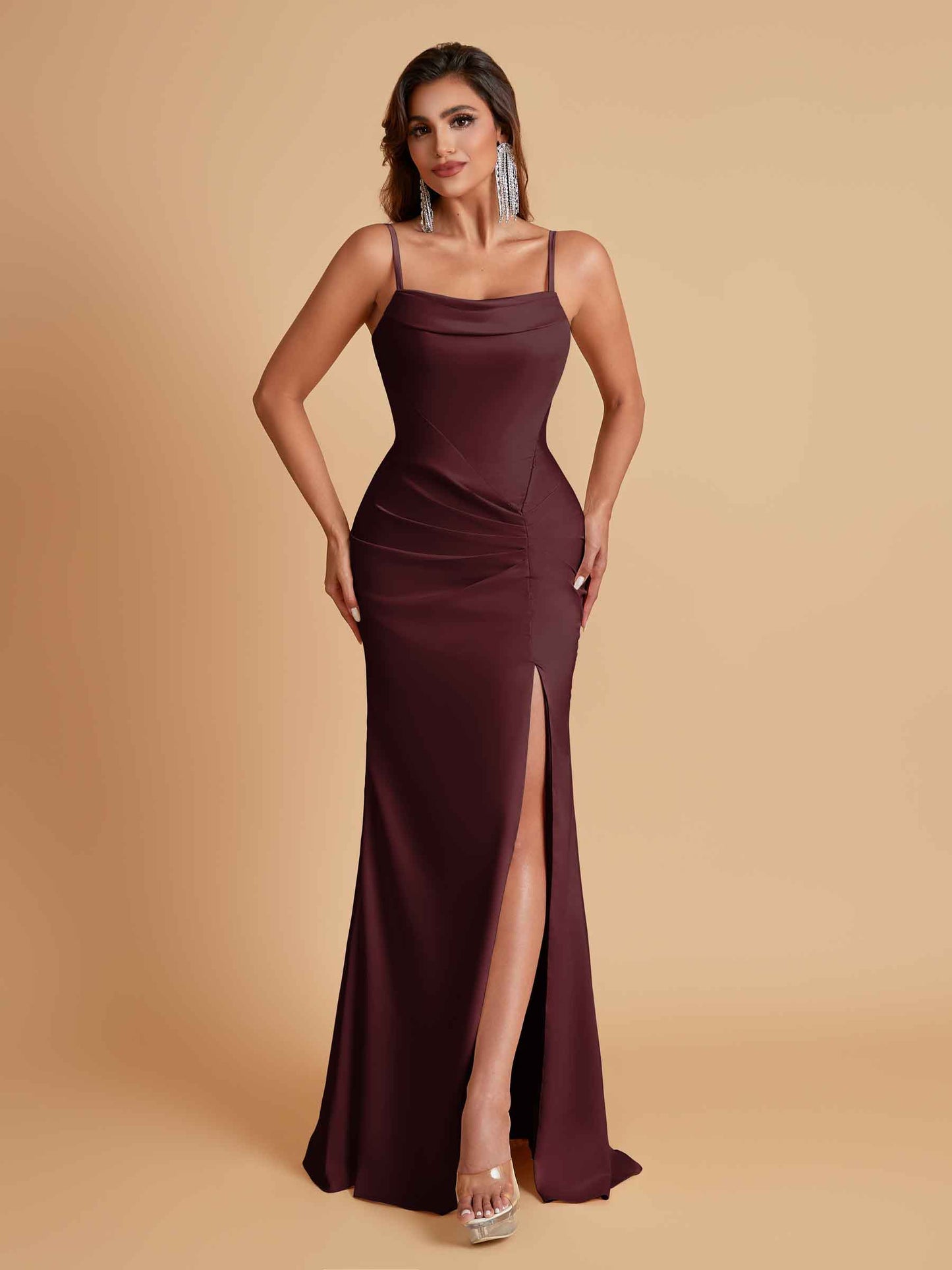 Gorgeous Spaghetti Straps Soft Satin Side Slit Floor-Length Mermaid Bridesmaid Dresses