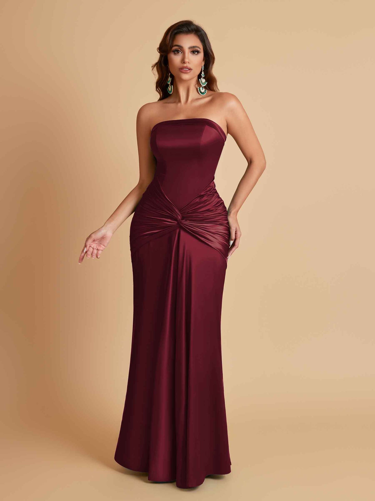 Sexy Soft Satin Mermaid Strapless Floor-Length Mermaid Bridesmaid Dresses