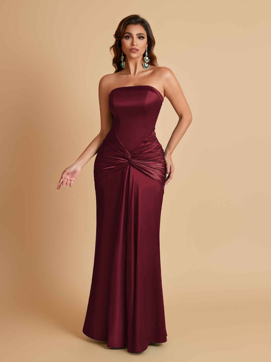 Sexy Soft Satin Mermaid Strapless Floor-Length Mermaid Bridesmaid Dresses