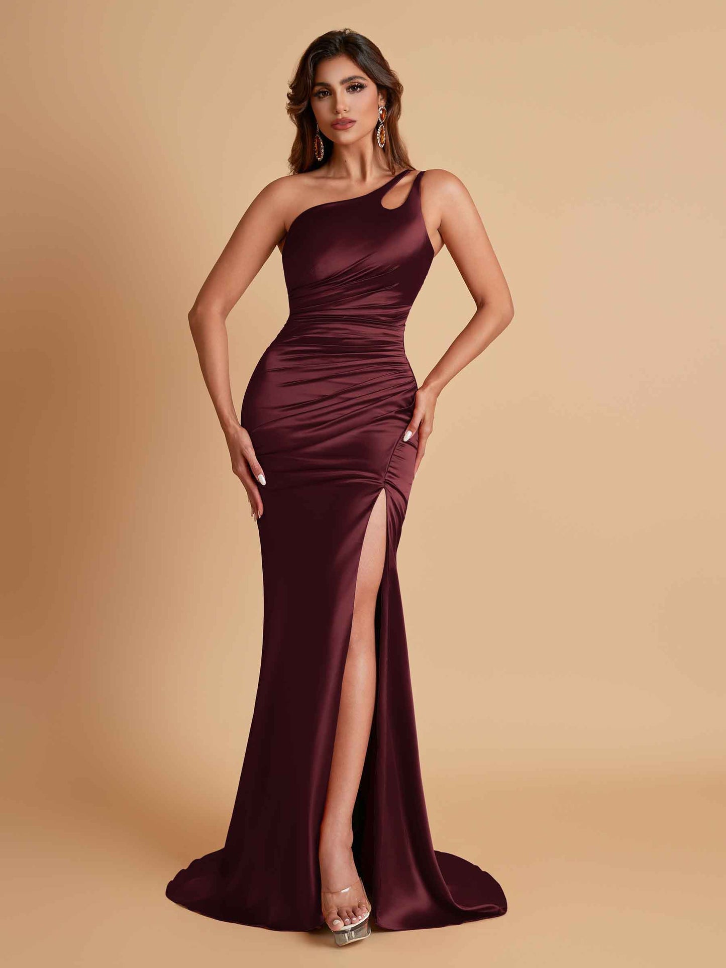 Sexy Soft Satin Mermaid One Shoulder Floor-Length Mermaid Bridesmaid Dresses