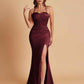Sexy Soft Satin Mermaid Spaghetti Straps Side Slit Floor-Length Bridesmaid Dresses