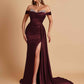 Gorgeous Soft Satin V-neck Off-the-Shoulder Side-Slit Mermaid Bridesmaid Dresses