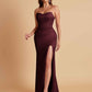 Sexy Strapless Soft Satin Side Slit Floor-Length Mermaid Bridesmaid Dresses