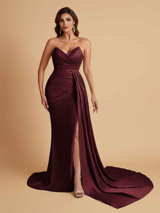 Sexy Soft Satin Mermaid V-neck Floor-Length Mermaid Bridesmaid Dresses