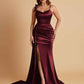 Elegant Soft Satin Mermaid Bowknot Floor-Length Mermaid Bridesmaid Dresses