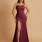 Sexy Soft Satin Mermaid Spaghetti Straps Side Slit Floor-Length Bridesmaid Dresses