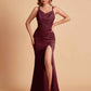 Sexy Satin V-neck Side Slit Mermaid Floor Length Bridesmaid Dresses
