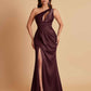 Sexy One Shoulder Soft Satin Side Slit Floor-Length Mermaid Bridesmaid Dresses