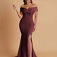 Elegant Soft Satin Mermaid Off Shoulder Side Slit Floor-Length Bridesmaid Dresses