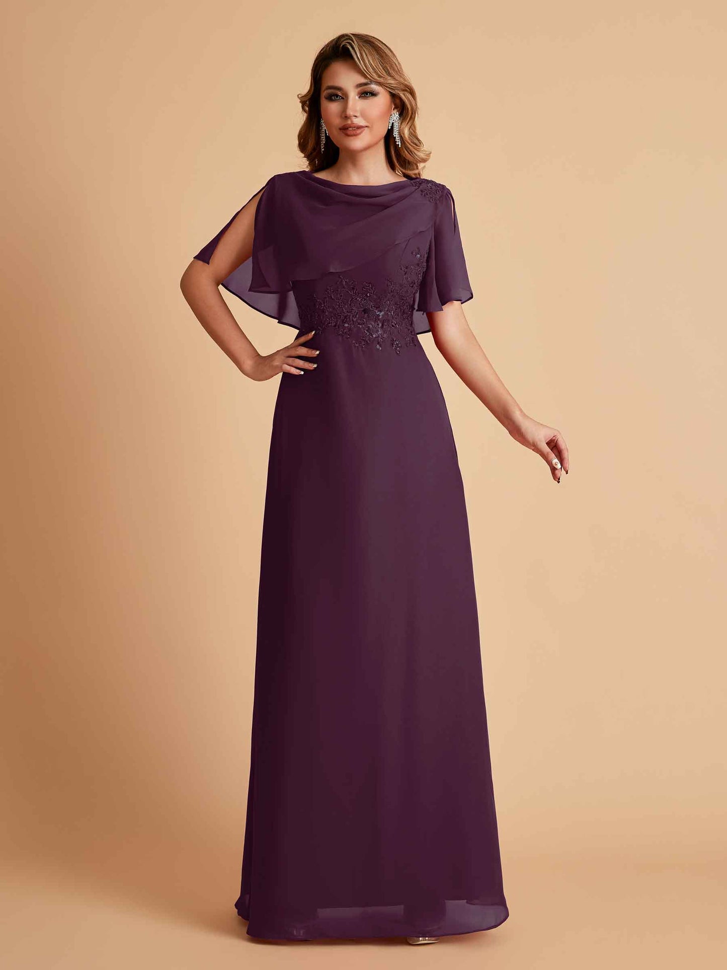 Elegant A-Line Chiffon Half Sleeves Jewel Mother of the Brides Dresses Online