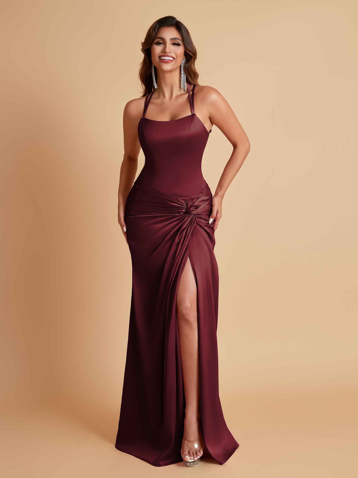 Gorgeous Square Criss Cross Soft Satin Side Slit Floor-Length Mermaid Bridesmaid Dresses