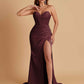 Elegant Soft Satin Mermaid V-neck Side Slit Floor-Length Bridesmaid Dresses Online