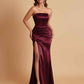 Elegant Soft Satin Strapless Split Side Mermaid Bridesmaid Dresses