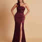 Elegant Soft Satin One Shoulder Strapless Side-Slit Mermaid Bridesmaid Dresses