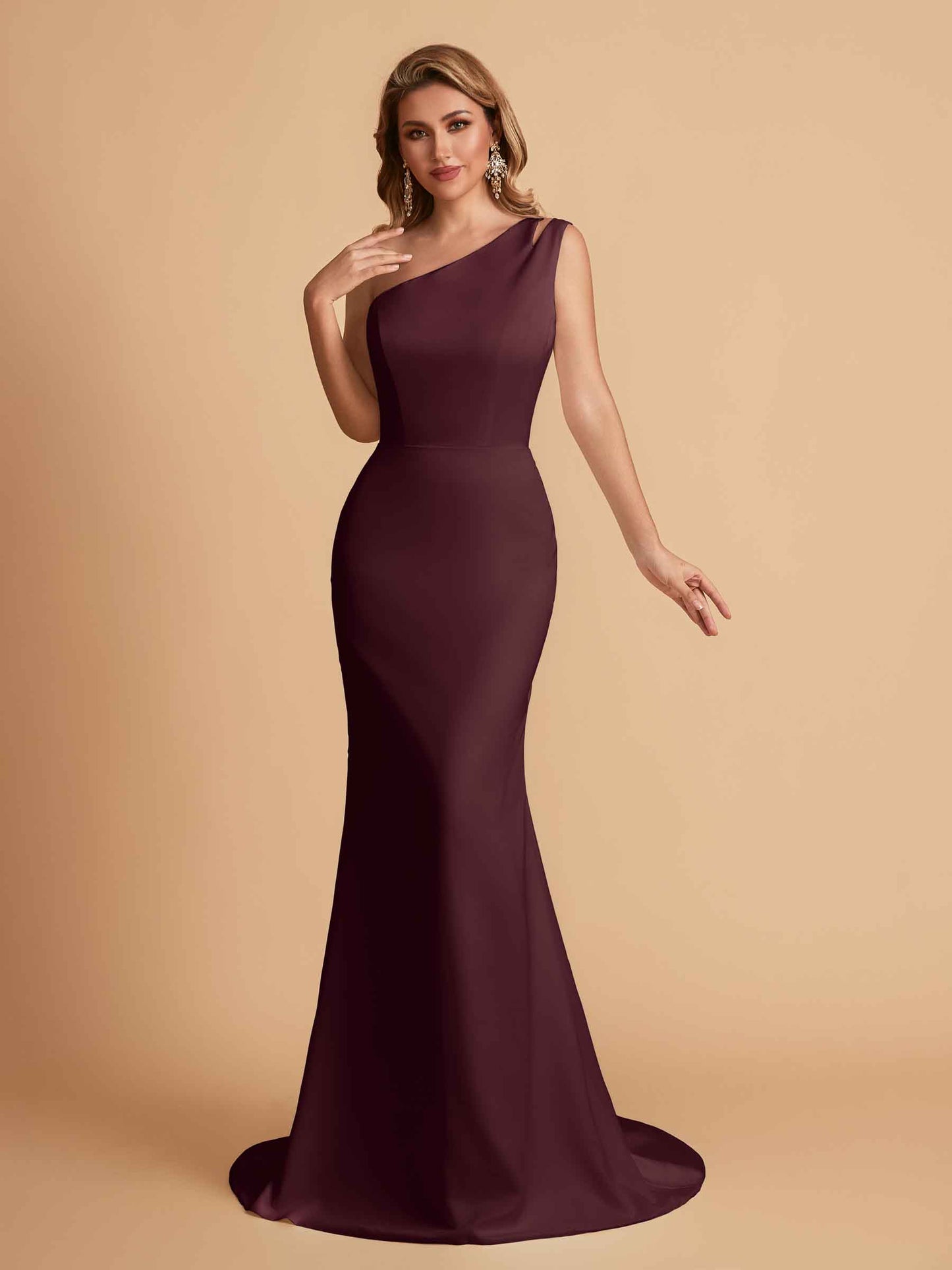 Elegant Satin One Shoulder Mermaid Side Slit Floor Length Bridesmaid Dresses