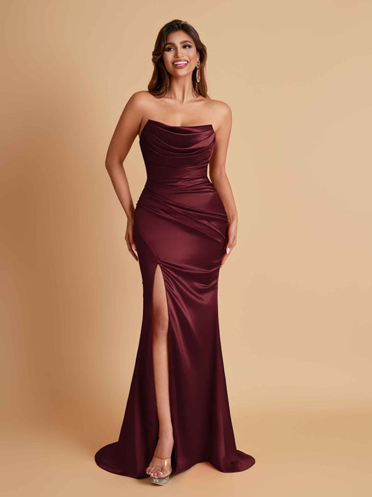 Sexy Soft Satin Mermaid Side Slit Floor-Length Mermaid Bridesmaid Dresses