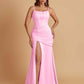 Sexy Soft Satin Mermaid Spaghetti Straps Side Slit Floor-Length Bridesmaid Dresses