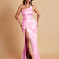 Gorgeous Strapless Soft Satin Side Slit Floor-Length Mermaid Bridesmaid Dresses