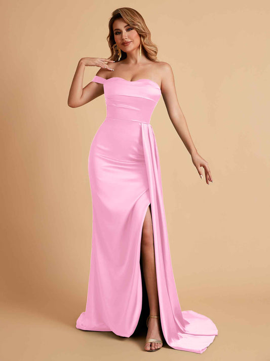 Sexy One-Shoulder Sweetheart With Train With High Split Floor-Length Bridesmaid Dresses