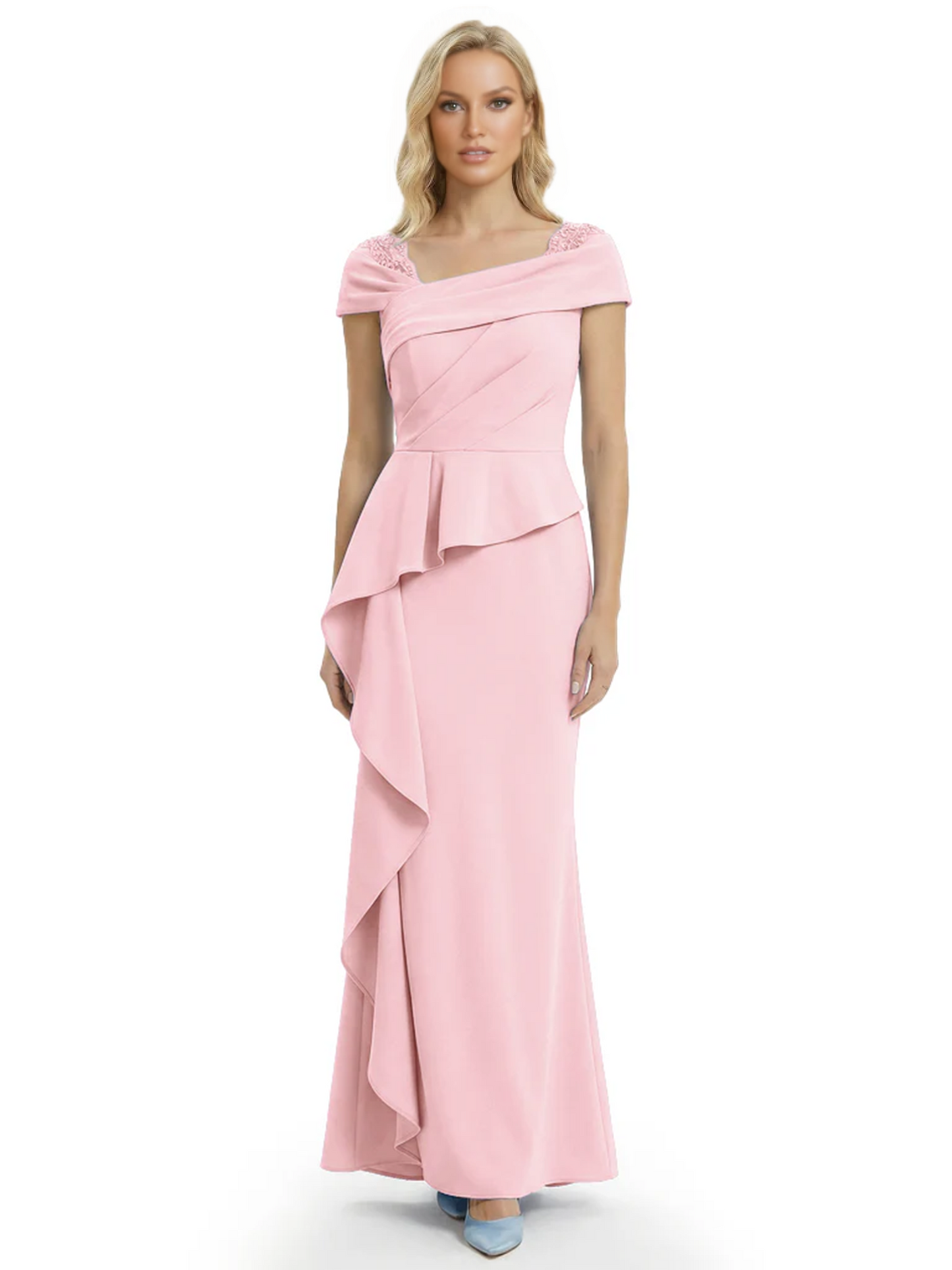 A-Line Satin Cap Sleeves Mother of the Brides Dresses Floor Length For Wedding