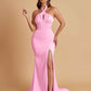 Elegant Soft Satin Mermaid Halter Side Slit Floor-Length Bridesmaid Dresses Online