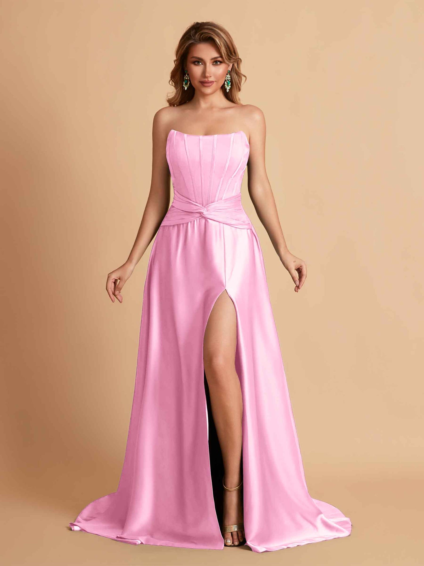 Elegant Satin Sweetheart A-Line Side Slit Floor Length Bridesmaid Dresses