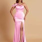 Elegant Soft Satin Sweetheart One Shoulder Side-Slit Mermaid Bridesmaid Dresses