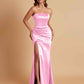 Elegant Soft Satin Strapless Split Side Mermaid Bridesmaid Dresses