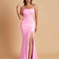 Sexy Soft Satin Mermaid Spaghetti Straps Side Slit Floor-Length Bridesmaid Dresses