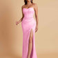 Sexy Strapless Soft Satin Side Slit Floor-Length Mermaid Bridesmaid Dresses