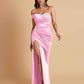Sexy Soft Satin Mermaid One Shoulder Side Slit Floor-Length Mermaid Bridesmaid Dresses