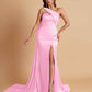 Elegant Soft Satin Sweetheart One Shoulder Side-Slit Mermaid Bridesmaid Dresses