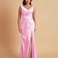 Elegant V Neck Soft Satin Side Slit Floor-Length Mermaid Bridesmaid Dresses