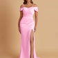 Sexy Soft Satin Mermaid Cold Shoulder Side Slit Floor-Length Bridesmaid Dresses Online