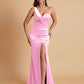 Gorgeous One Shoulder Soft Satin Side Slit Floor-Length Mermaid Bridesmaid Dresses