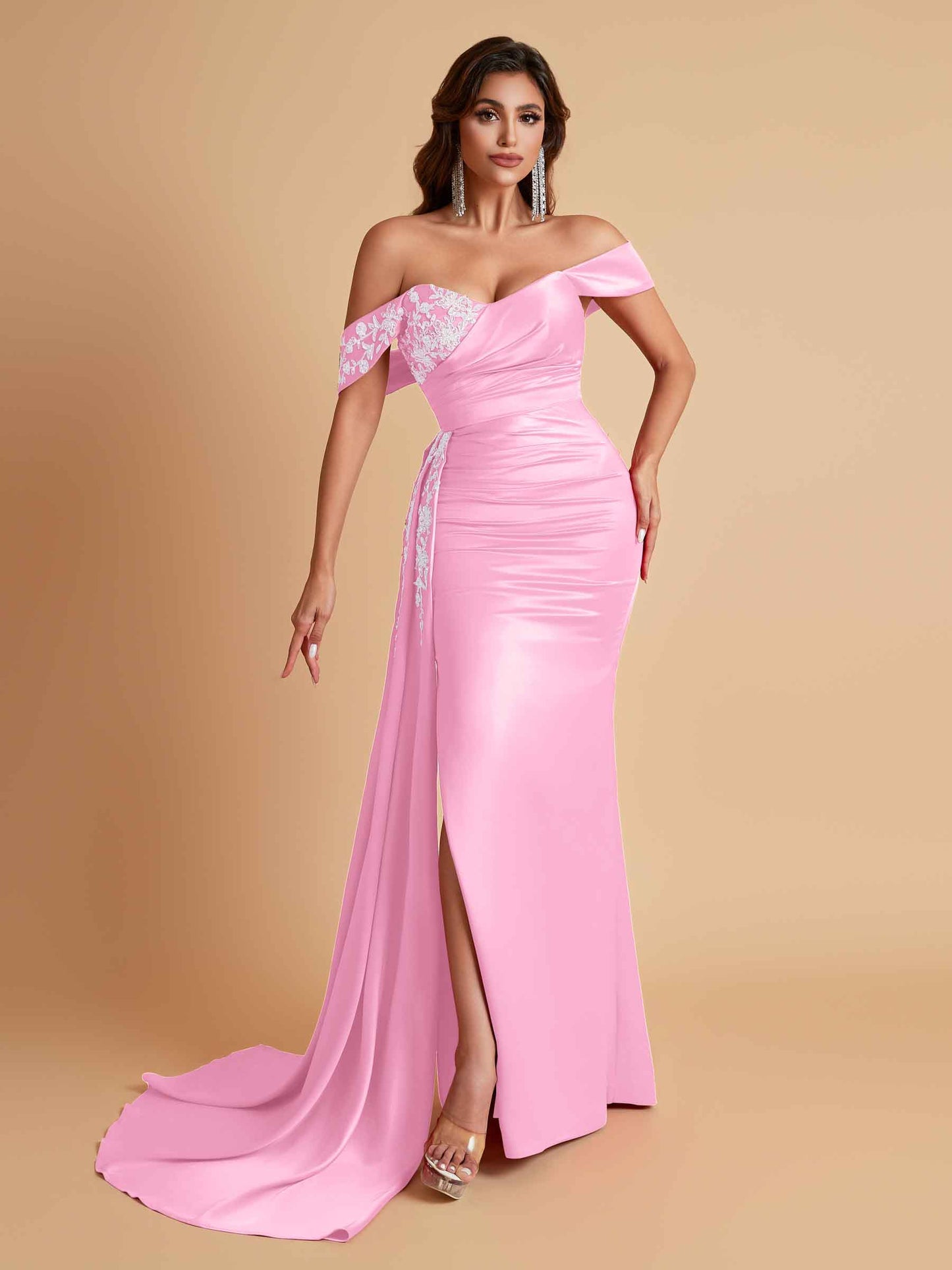 Elegant Soft Satin Mermaid Off Shoulder Floor-Length Mermaid Bridesmaid Dresses