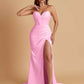 Elegant Soft Satin Mermaid V-neck Side Slit Floor-Length Bridesmaid Dresses Online