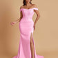 Elegant Soft Satin Mermaid Off Shoulder Side Slit Floor-Length Mermaid Bridesmaid Dresses
