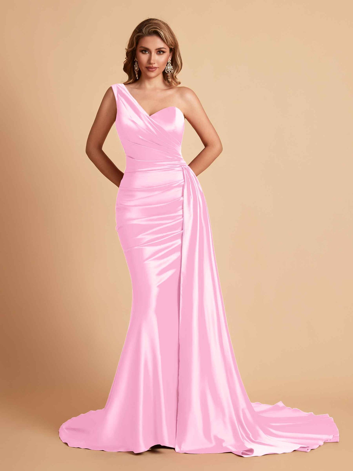 Sexy Satin Mermaid One Shoulder Maxi Long Bridesmaid Dresses Online