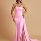 Simple Soft Satin Mermaid Strapless Floor-Length Mermaid Bridesmaid Dresses